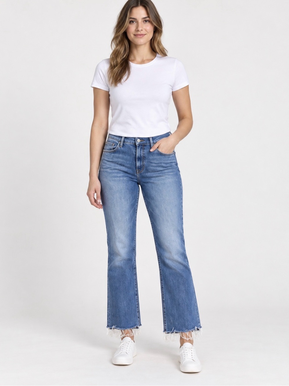 Mother the Hustler ankle fray Flare Jeans - Light Blue size 33